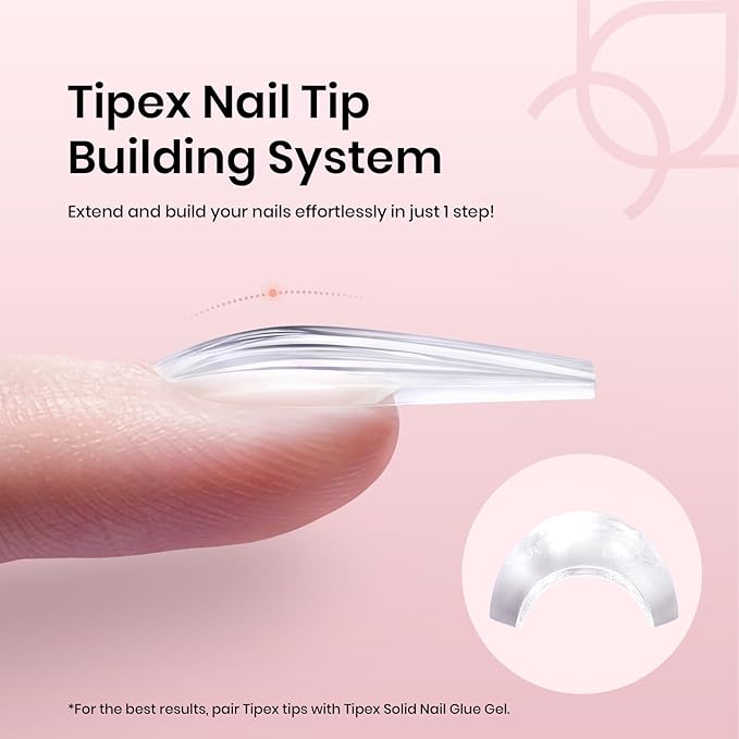 Beetles Tipex Instant Apex Nail Tips,192 Pcs 16 Sizes Coffin Long Pre-building Pre-Etched Thicker Acrylic Nails Strong Full Cover False Nail Extension Press-on Nails