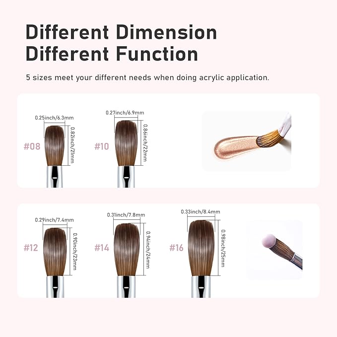 Acrylic Nail Brush Size 12, 100% Pure Kolinsky Nail Brush for Acrylic Application, Professional Nail Extension Manicure Tool Nail Drawing Pen for DIY Home Salon(Pink)