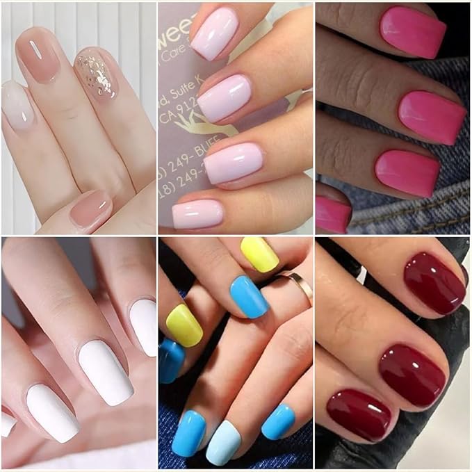 24Packs 576Pcs Squoval Press on Nails Short Round Fake Nails Solid Color Acrylic Nails Glossy Oval Pure Artificial False Nails Colorful Nature Glue on Nails for Women Girls Manicure Nails Decoration