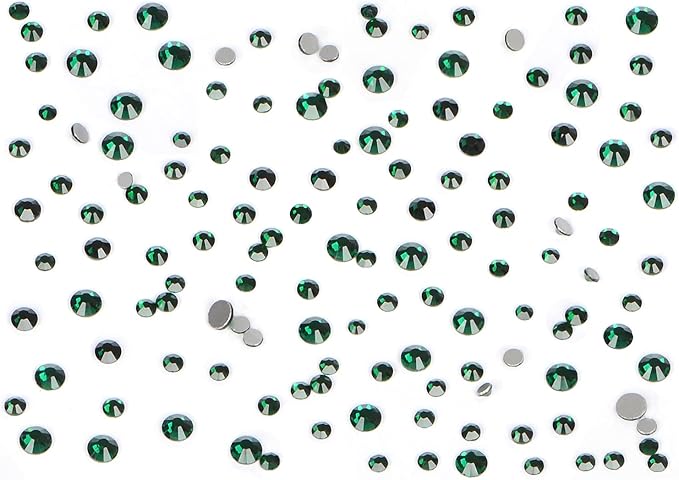 Bymitel 7200 Pieces 6 Mixed Sizes Glue Fix on Glass Rhinestones Round Crystal Gems Flatback for DIY Jewelry Making with one Picking Pen(6-Sizes 7200PCS, Emerald)