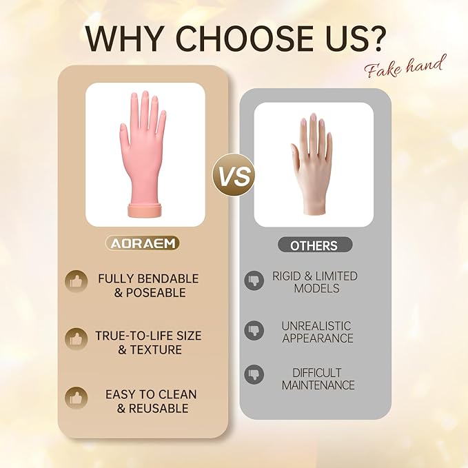 AORAEM Nail Trainning Hand Flexible Soft Practice Plastic Mannequin Hand Nails Tips Art Trainer Manicure Practice Hand Tool