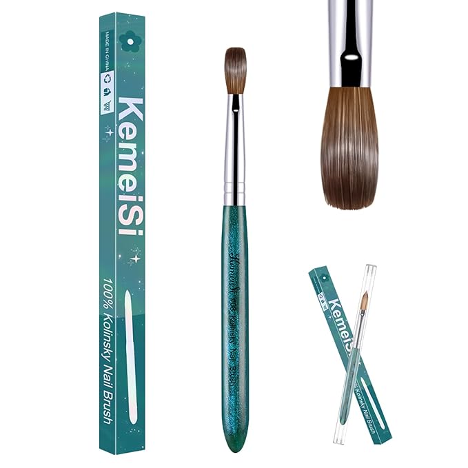 Acrylic Nail Brush Size #8, 100% Pure Kolinsky Nail Art Brushes for Acrylic Application, Sturdy Starry Handle Oval Shaped Nail Design Tools for Professional Manicure DIY, Green