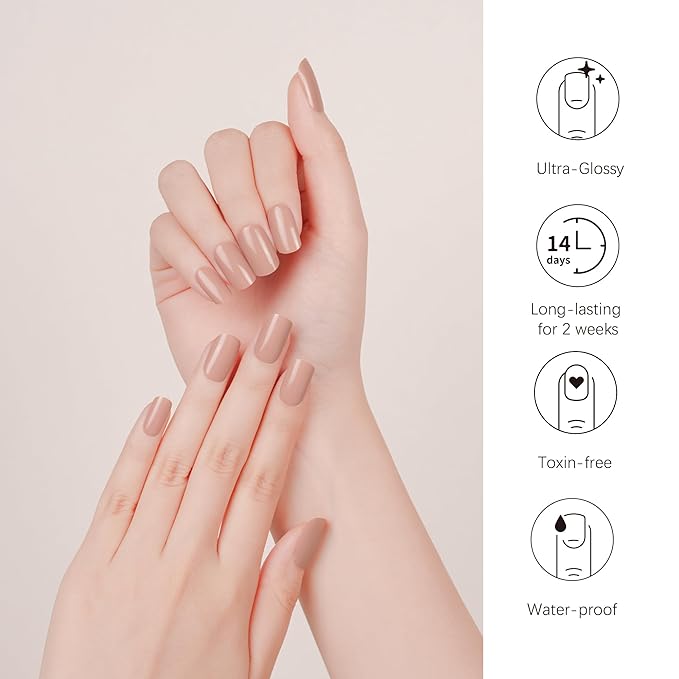DANNI & TONI Semi Cured Gel Nail Strips Nude (Warm Nude) Skin Color Glossy Nail Wraps 28 Stickers