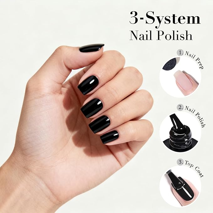 AZUREBEAUTY Black Nail Polish, Quick Dry Complete Natural Super Lustrous,Professional for DIY Manicure and Pedicure at Home