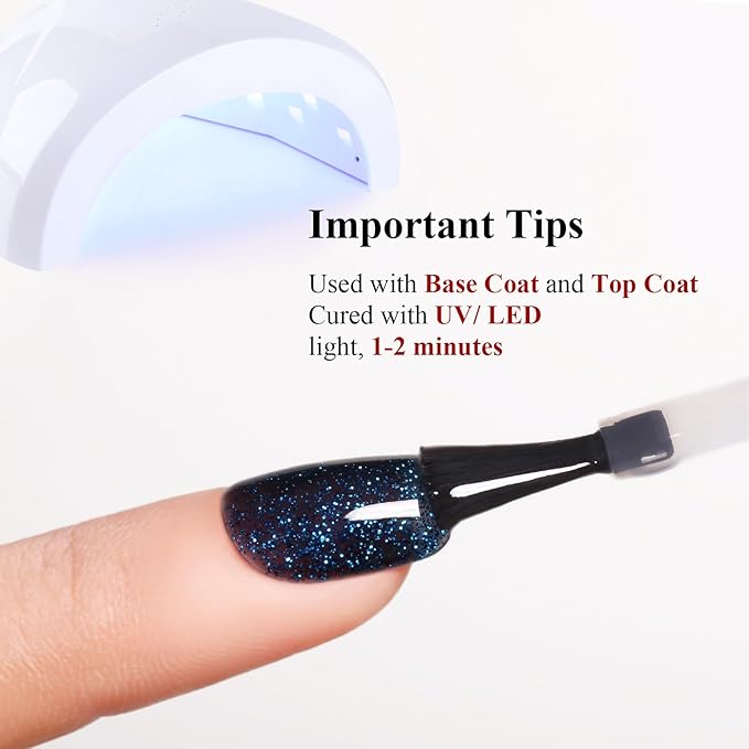 Glitter Gel Polish,Dark Navy Blue Glitter Gel Nail Polish Sparkle Shimmer Gel Glitter Nail Polish Fall Winter Soak off LED UV Gel Nail Polish for Art DIY Manicure 15ML
