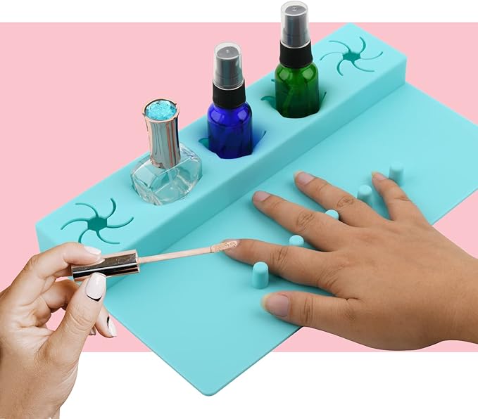 Beautyflier Soft Silicone Nail Polish Bottle Holder, Nail Polish Organizer Nail Station for Salon Home DIY Manicure Tools Nail Art (Blue)