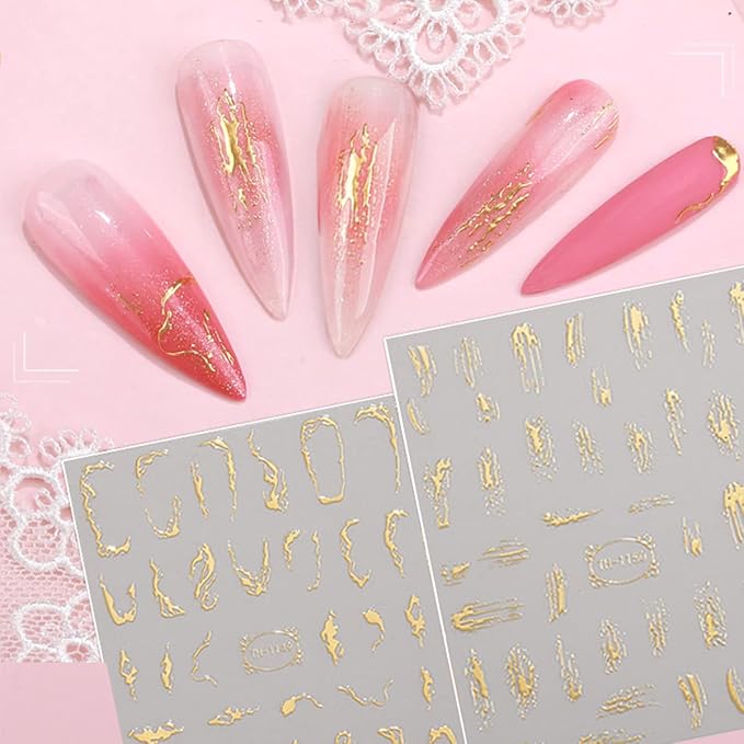 9 Sheets Gold Silver Nail Art Stickers 3D Laser Silver Stripe Line Nail Decals Self-Adhesive Metallic Butterflies Love Stars Gold Nail Stickers for Wome Girls French Nail DIY Decoration Accessories
