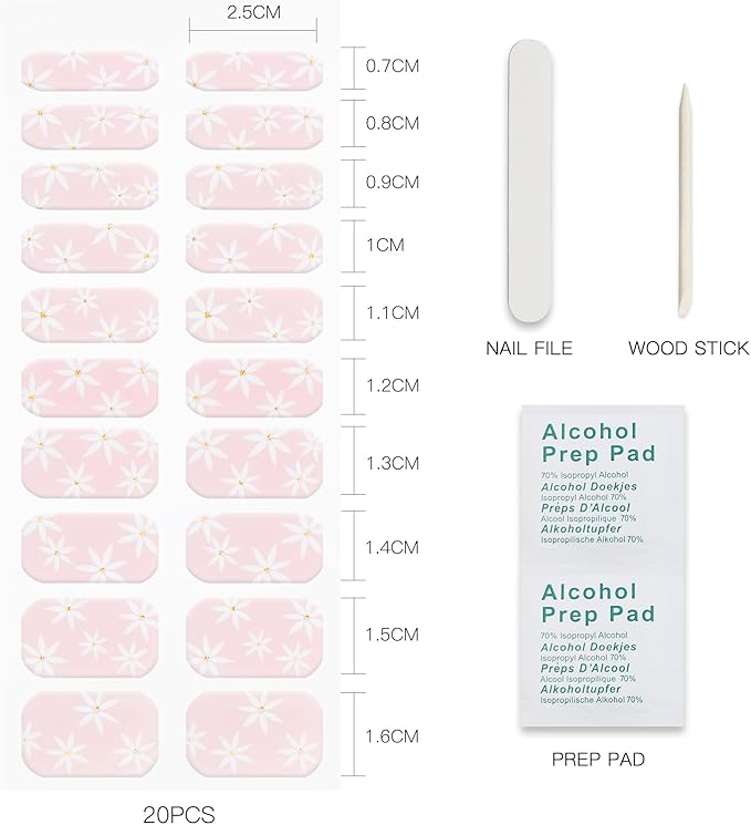 JMEOWIO Gel Nail Stickers Cream Pink White Flower Semi Cured Gel Nail Strips Wraps UV/LED Nails Art Design Decoration Accessories