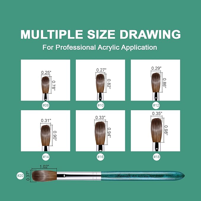 Acrylic Nail Brush Size #20, 100% Pure Kolinsky Nail Art Brushes for Acrylic Application, Sturdy Starry Handle Oval Shaped Nail Design Tools for Professional Manicure DIY, Green