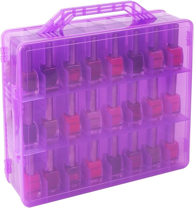 Universal Nail Polish Holder Gel Nail Polish Organizer Case for 48 Bottles Adjustable Dividers Space Saver,Double Sided Storage for Nail Bottles Mini Cars Threads Essential Oils (Purple)