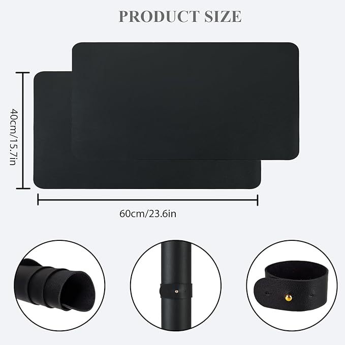 2 PCS Nail Art Table Mat, Soft Microfiber PU Leather Nail Pad, Foldable Nail Art Rest Pad, Reusable Nail Mat for Table Desk, Acrylic Nail Desk Mat for Nail Cushion (Black and Black)