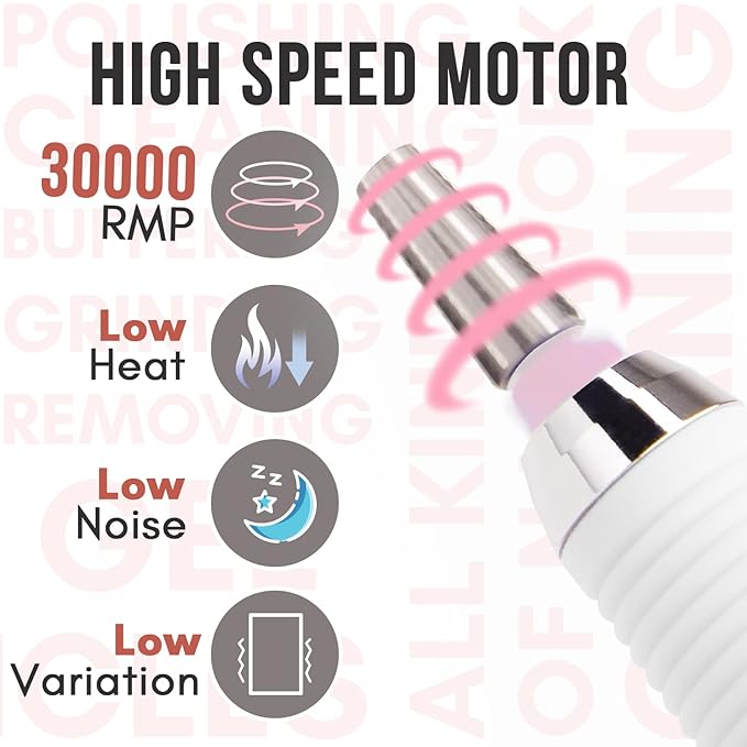 Makartt Nail Drill, Rechargeable Nail E File 30000RPM Electric Nail File, Malory Pink Portable Gel Nail Remover Machine with Nail Drill Bits & Sanding Bands for Manicure Salon Home Use