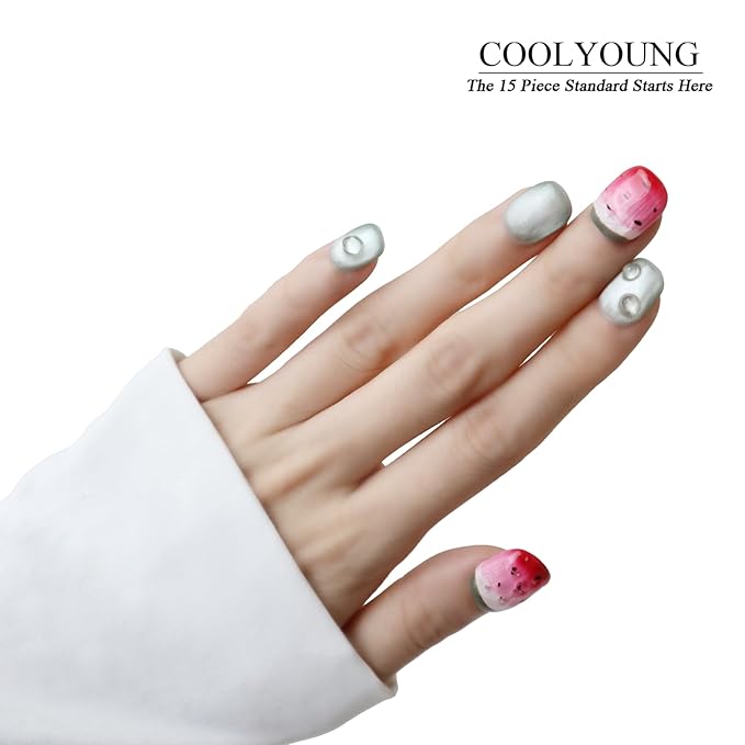 Handmade Acrylic Press On Nails Summer Vacation Nails Short Square Press On Nails Pink Women Gifts COOLYOUNG False Nails, 15 PCS, Size L