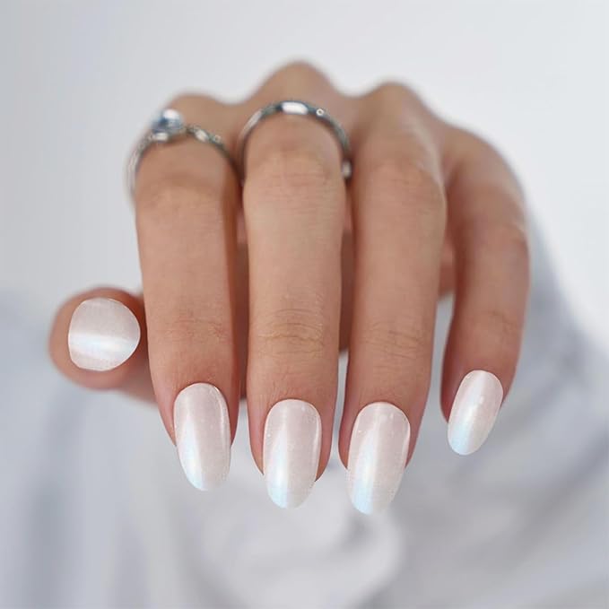 20Pcs Semi Cured Gel Nail Strips UV/LED Light Gel Nail Stickers Full Polish Nails Wraps Mirror Ice White Nails Polish Strips for Women Includes Prep Pads, File, Wooden Cuticle Stick