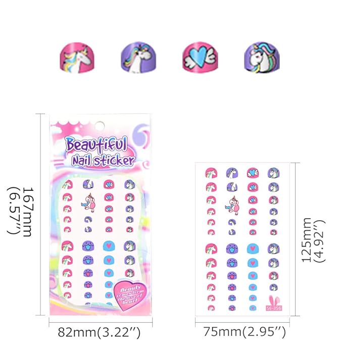 Kids Nail Art Stickers Unicorn Wraps Decals Set for Little Girls, 270+ Children Self Adhesive Unicorn Princess Birthday Party Supplies Fingernail Toenail Tips Makeup Manicure Christmas Gift