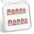 Luxury 3D Crystal Handmade Press on Nails Short Duck False Nails with Colorful Rhinestones Designs Salon DIY Thick Manicure Reusable French Tip Glossy Pink Fake Acrylic Nail Art for Women（M)