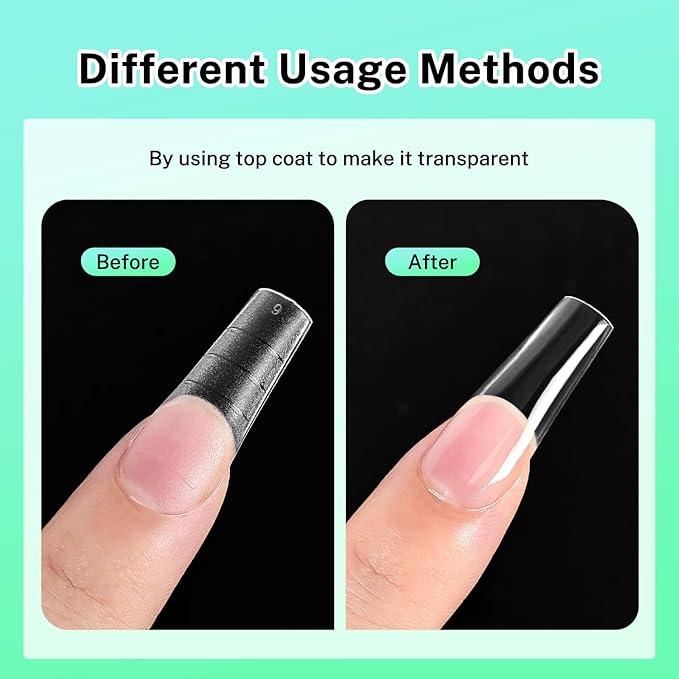 JODSONE Square Nail Tips Full Cover Gel Nails 12 Sizes 360Pcs No Curve Extra Long Straight Curved Fake Tapered for Salon Design DIY at Home
