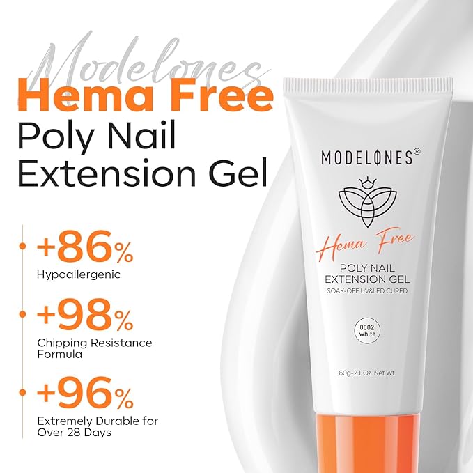 modelones Poly Nail Gel, Hema-Free 60 ML Milky White Poly Extension Gel Nail Enhancement Thickening Pure White Builder Overlays 3D Molding Supplies Home DIY