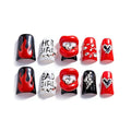 10 Pieces Luxury Acrylic Press On Nails Short Handmade Duck Nails, Thickened False Nails, Red And Black Flames And Glittering Red Lips, Reusable Fake Nails, Acrylic Nails (L)
