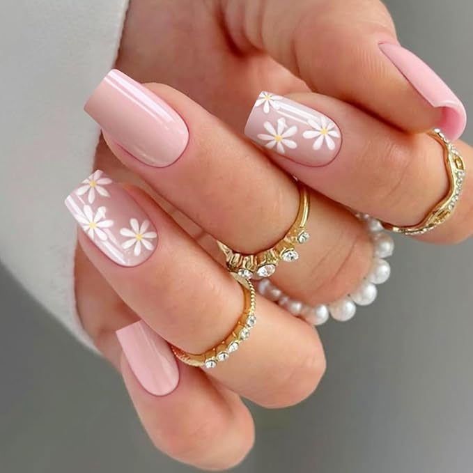 JMEOWIO Gel Nail Stickers Flower Pink Semi Cured Gel Nail Strips Wraps UV/LED Nails Art Design Decoration Accessories