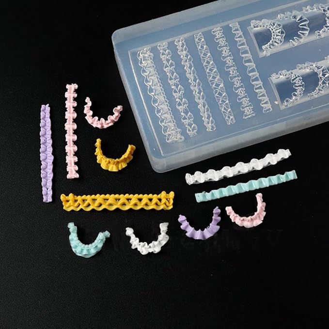 Lace Nail Art Mold French Skirt Transparent Silicone Mould Embossed Stencils Casting Molds DIY Crystal Nail Tools Handmade Craft Template Carving Mould for Women Manicure Decoration