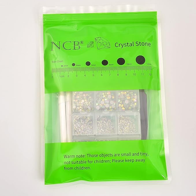 NCB 8000pcs Non Hotfix Rhinestones 10 Sizes Flatback Crystal Glass Rhinestones with Tweezers and Picking Pen for Nail Art Clothes Bags Phone Decorations Crafts DIY (001ab Crystal AB Mix SS3-SS30)