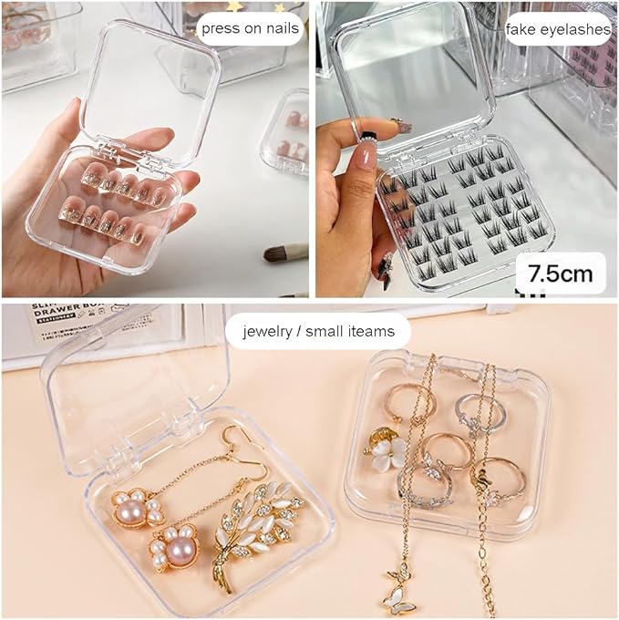 14 Pcs 2.9" Press On Nail Packaging Box, Press on Nail Storage Boxes with 60 Pcs Adhesive Double Sided Tape Artificial False Nail Box Organizer Fake Nail Case Display Clear Nail Packaging Boxes
