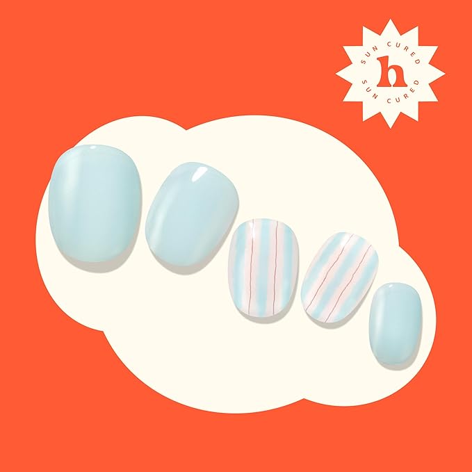 Heyhae Semi Cured Gel Nail Strips | No LED Lamp Needed | Summer, Solid, Blue | Easy Apply & Remove, Salon Quality | Includes 28 Strips, 1 Prep Pads, Nail File & Wooden stick - Hey, Pajama Party?