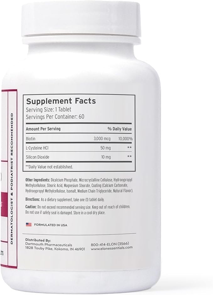 Elon Matrix Plus 3000 Biotin Vitamins for Nail Strengthening and Growth (120 Day Supply) - Healthy & Strong Nails - Biotin Supplement - Extended Release