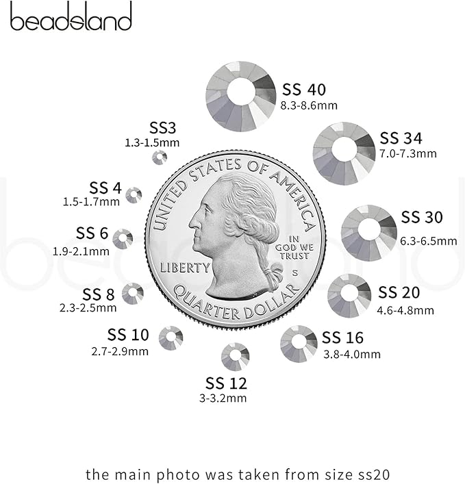 Beadsland 576pcs Flat Back Crystal Rhinestones Round Gems for Nail Art and Craft Glue Fix, Silver Hematite, SS30,6.3-6.5mm