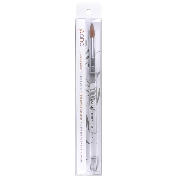 PANA Pure Kolinsky Hair Nail Brush - Round Clear Acrylic Handle (Size 10) - Nail Brush for Nail Application, Nail Extension, Manicure Pedicure Salon Beginner and Professional