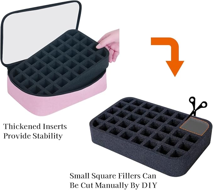 Small Clear Nail Polish Organizer Holds 40 bottles(15ml-0.5fl.oz) Nail Polish Case Multifunctional Nail Polish Bag organizer, Cosmetic Travel Makeup Bags for Women Pink