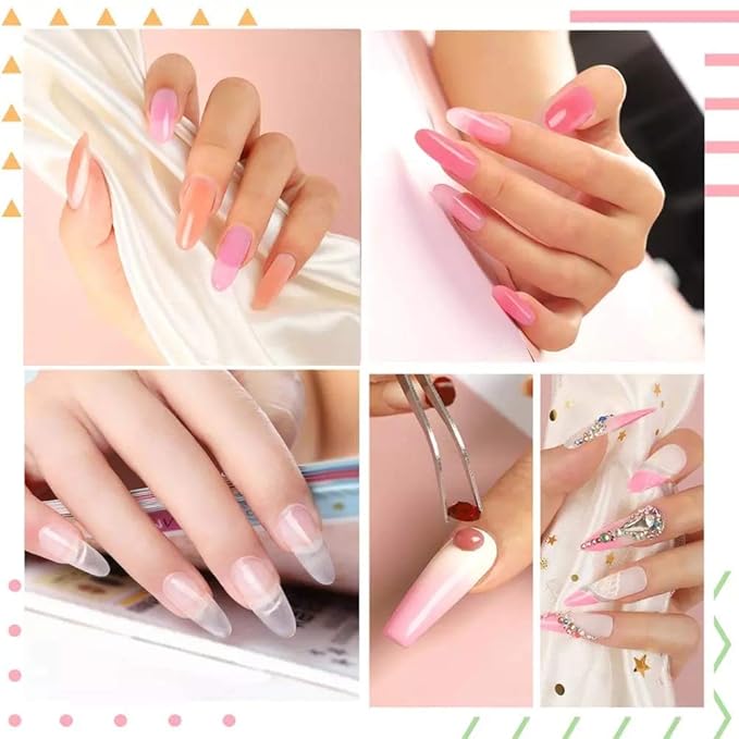 Nail Extension Gel Kit, Gel Nail Kit with UV Light, Nail Enhancement Extension Kit Manicure Set with 3 Colors Extension Nail Gel, Base Top Coat, 100 Extension Nail Tip for Nail Art Starter Kit(F)