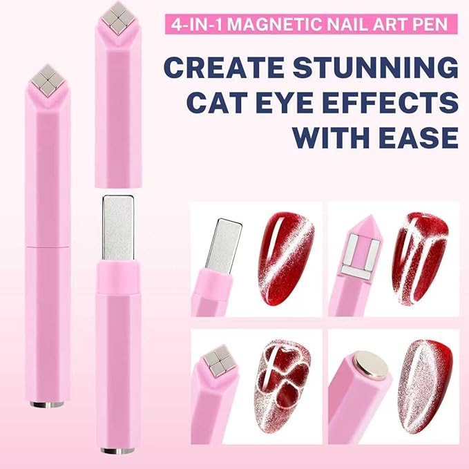 2026 Upgrade 4-in-1 Diamond Cat Eye Magnet for Nails Art,3 Creative Patterns for Cat Eye Gel Polish（French, heart, rabbit）, Easy to Use for Beginners & Nail Artists