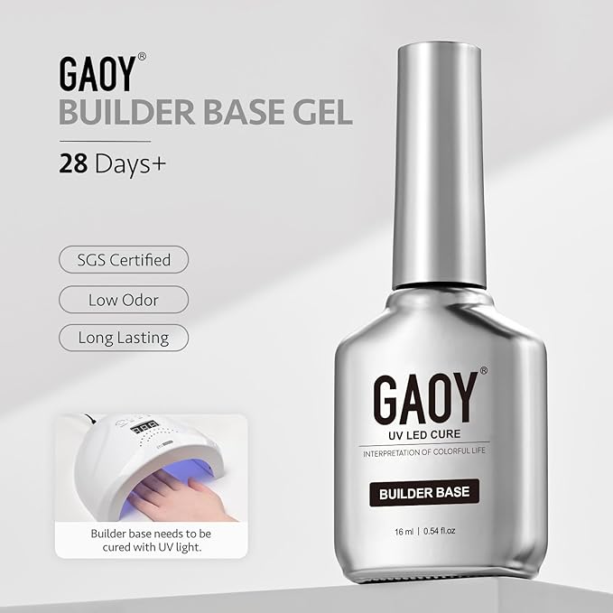 GAOY 16ml Clear Builder Base for Gel Polish, Rubber Base Gel, Nail Strengthener for Natural Nails, Long Lasting UV Light Cure