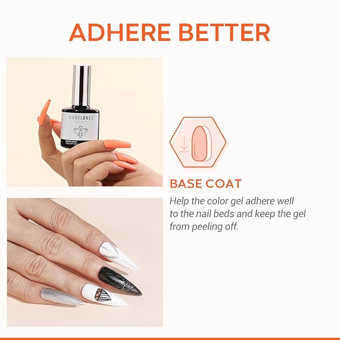 modelones Gel Nail Polish Base Coat, 15 ML 2026 Upgraded Formula Clear High Glossy Gel Base Coat Soak Off Long-Lasting DIY Home Salon Nail Art Manicure Gift for Women