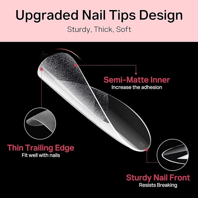 MIZHSE Gel Nail Kit, Fake Nails Long Almond, 8-in-1 Builder Gel for Nails & Portable Mini U V Light, 240Pcs Half Matte Nail Tips for Nail Extension Home DIY Nail Salon