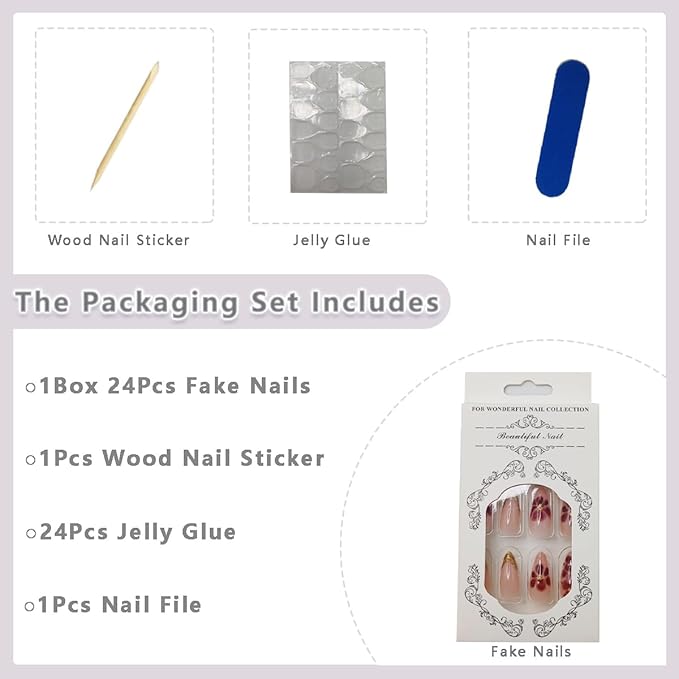 24Pcs Almond Shaped French Tip Chrome Gold 3D Lines Design Acrylic Press-On False Nails for Women Girls Manicure Decor