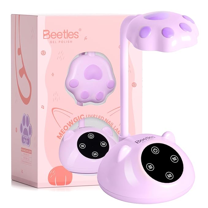 Beetles Gooseneck UV Nail Lamp - Meowgic GrapePurr Mini LED Nail Light with 3 Timer and Countdown Display Flash Cure Lamp for Gel Polish Nails Glue Builder Gel Smart Sensor Cordless Nails Dryer
