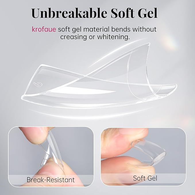 krofaue 504PCS Clear Fake Nails - Half Cover French Nail Tips 12 Sizes Acrylic Soft Gel Square False Tips Gift for Nail Extension DIY & Salon