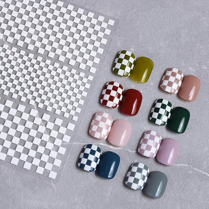 5 Sheet Checkerboard Grid Nail Art 3D Stickers Nail Decals for Nails Houndstooth Manicure Sliders DIY Accessories (Black)