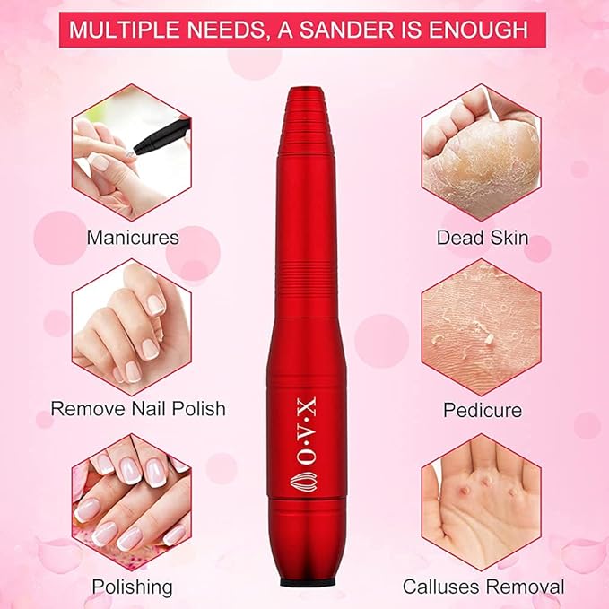 20000 RPM Electric Nail File Kit Portable Nail Drill Machine Professional Manicure Pedicure Kit with Sanding Bands,Nail Drill Bits and Brush for Acrylic Gel Nails-Red