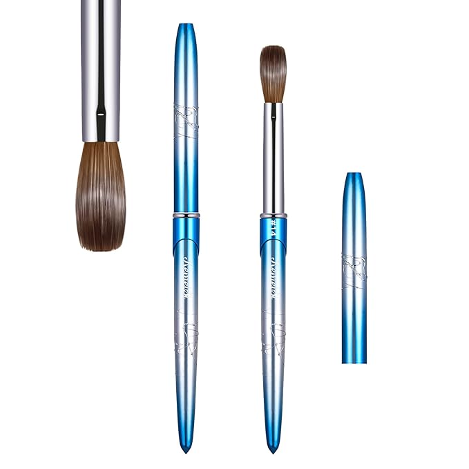 Acrylic Nail Brush Size 14,KEMEISI 100% Pure Kolinsky Nail Art Brushes Sturdy Handle Oval Shaped Acrylic Powder Nail Design Tools for Professional Manicure DIY Home Salon (Blue Gradient)