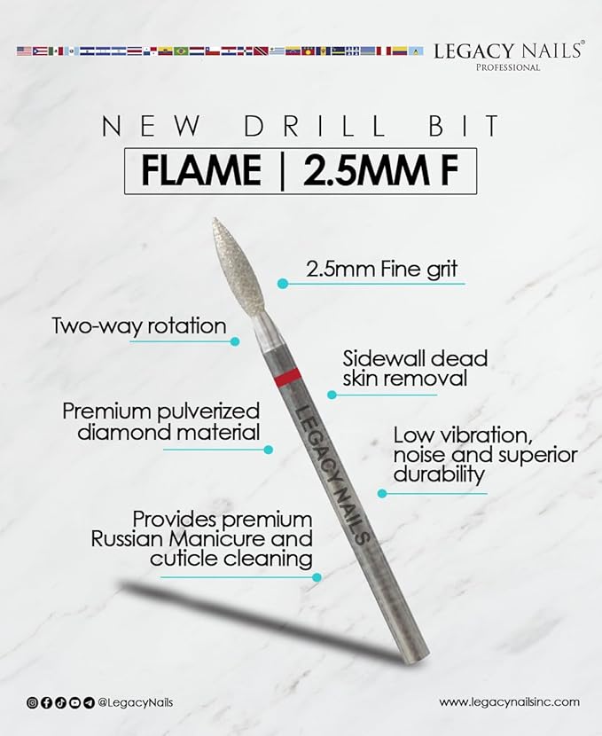 Legacy Nails Professional 2.5mm Flame Shape Cuticle Cleaner Nail Drill Bit - Provides Premium Russian Manicure and Cuticle Cleaning