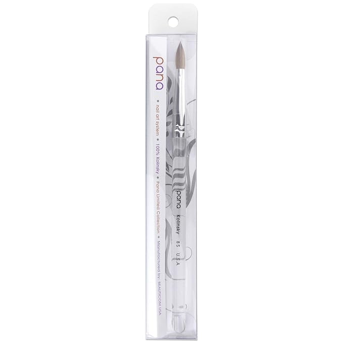 PANA Pure Kolinsky Hair Nail Brush - Round Clear Acrylic Handle (Size 8) - Nail Brush for Nail Application, Nail Extension, Manicure Pedicure Salon Beginner and Professional
