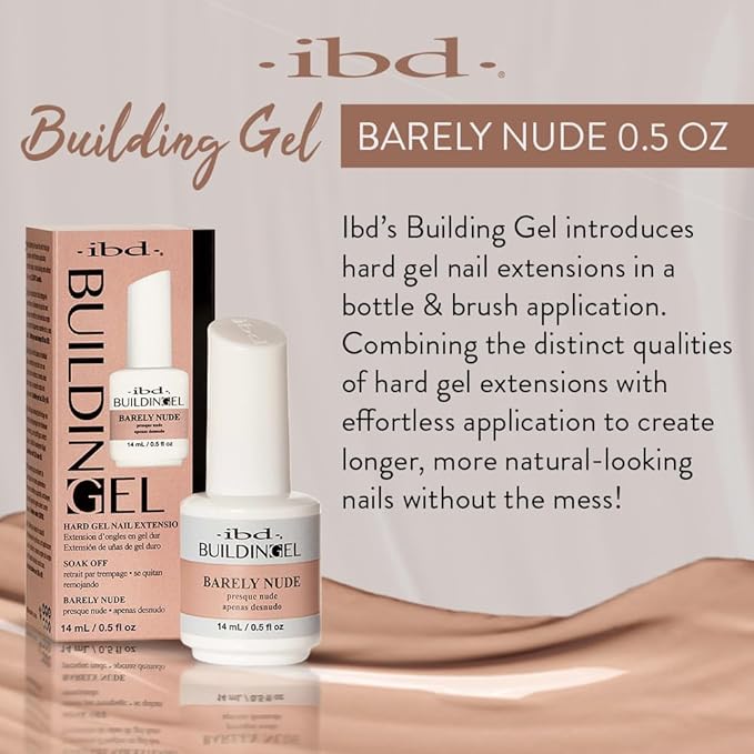 IBD Building Gel, Hard Gel Nail Extension, Barely Nude, Soak-Off, Nail Builder Strengthener, 0.5 fl oz