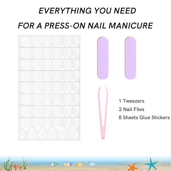 120Pcs 10 Packs Cute Short Press on Nails for Girls 5 Styles 12 Sizes Press on Nails for Kids Press ons with Shell Whale Mermaid Star Penguin Designs Full Cover Acrylic Nails for Little Girl Gift DIY