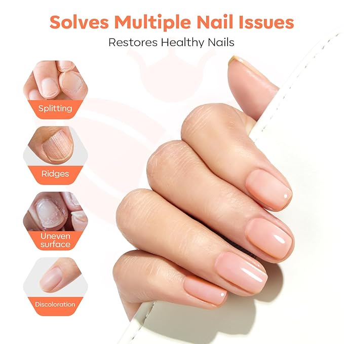 modelones Nail Strengthener and Growth Nude Pink Nail Polish Scented Nail Repair for Damaged Nails Hardener Extra Strong and Growth for Women Nail Care Natural Concealer Foundation 15 Ml 0.5 Fl Oz