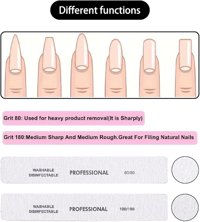25PCS Professional Rectangular Emery Board Nail Files, 80/80 Grit Dual-Sided Buffer, Reusable Nail Filing Tools for Natural & Acrylic Nails, Home & Salon Manicure Supplies