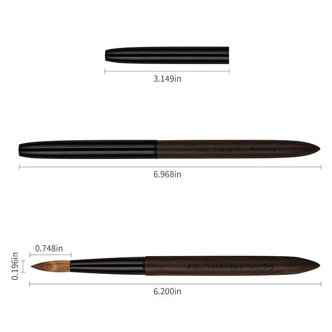 100% Pure Kolinsky Hair Acrylic Nail Brush Ebony Wood Handle Professional Manicure Brushes for Powder Nail Acrylic Application - Salon & DIY Nail Art Essentials - Size 10, 1.0 Count